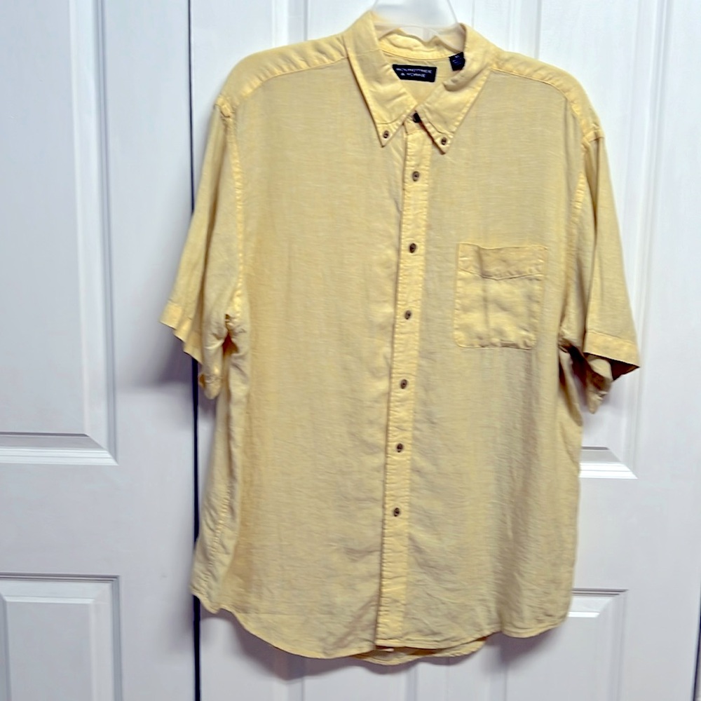 Roundtree & Yorke Yellow Short Sleeve Pocket Linen Mens Shirt Size XL